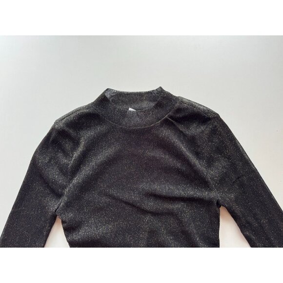 NWT LOVERS + FRIENDS Riya Black Gold Metallic Mesh Long Sleeve Crop Top, Size XS - Picture 6 of 11